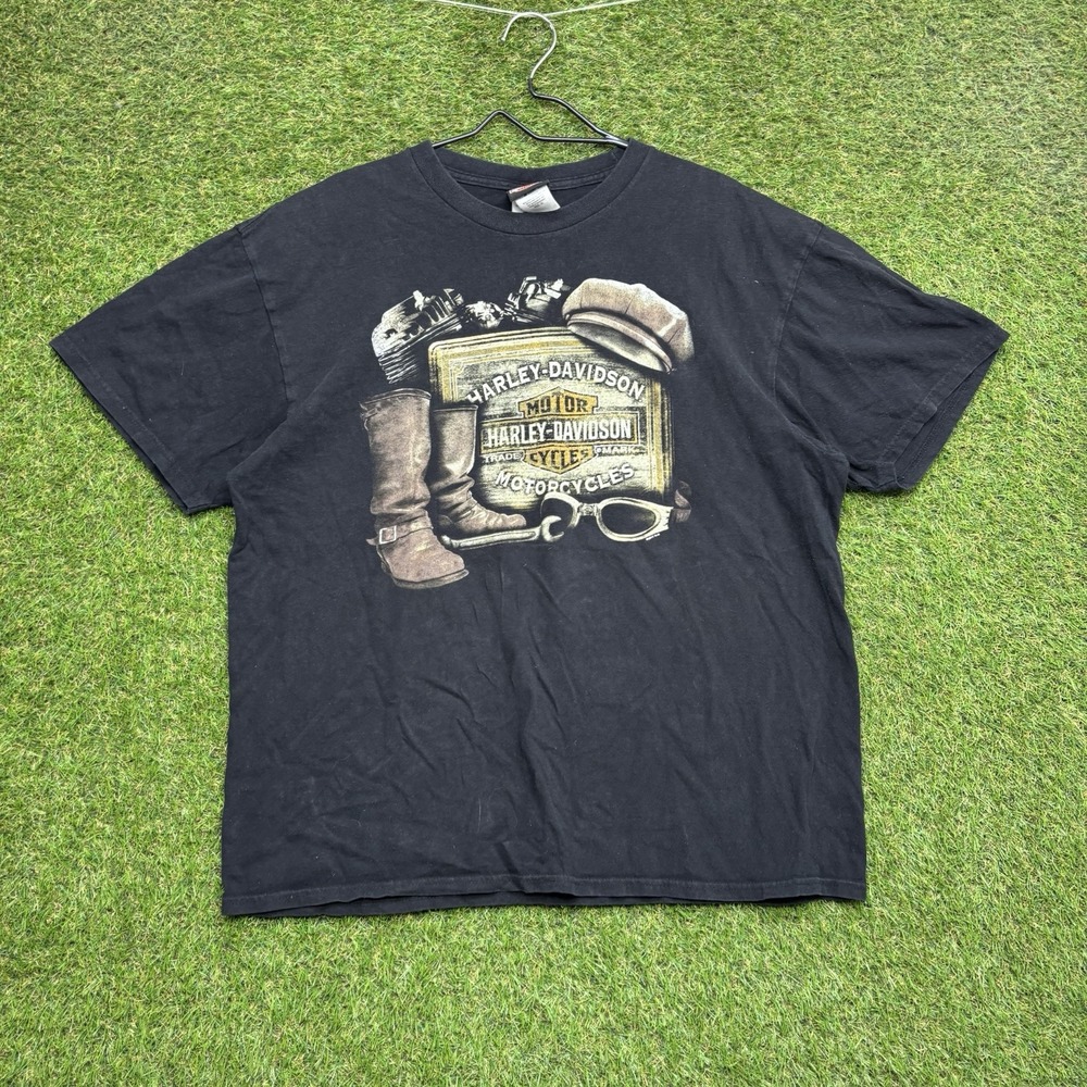 Vintage Harley Davidson Shirt Mens XL Black Short Sleeve Biker Cowboy Boots